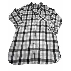 Victoria's Secret Women's Medium Nightgown Sleepshirt Plaid Gray Long Sleeve